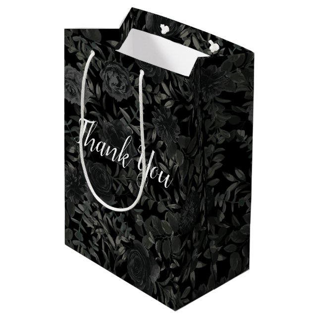 Black Floral Wedding Medium Gift Bag (Back Angled)