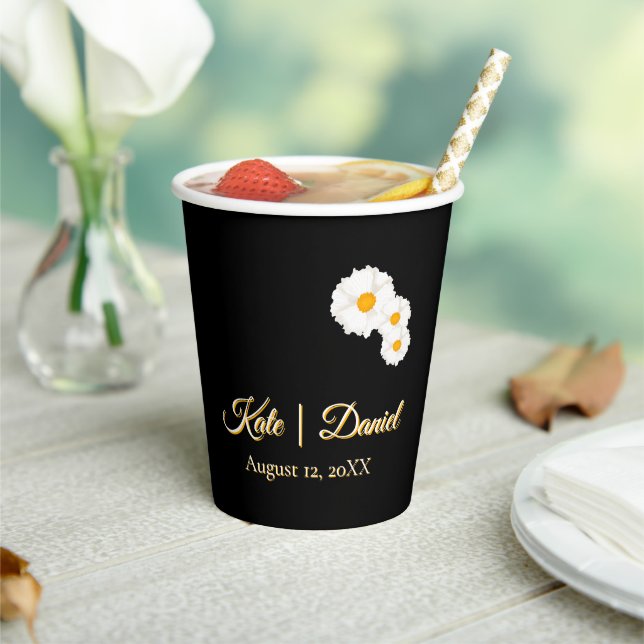 Black Floral Wedding Paper Cups (Insitu)