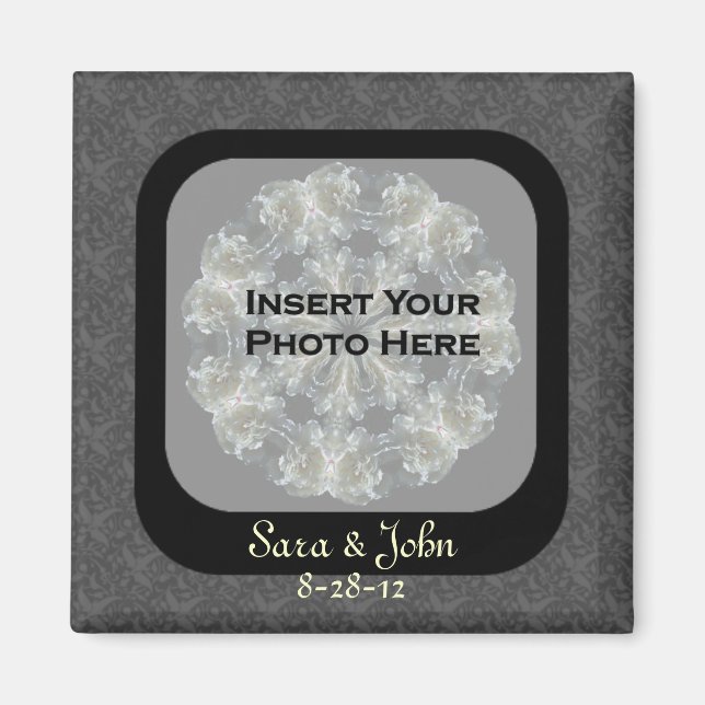 Black Floral Wedding Photo Personalised Magnet (Front)