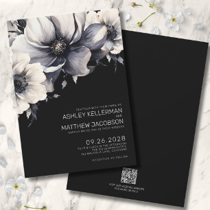 Black Floral Wedding QR Code Invitation