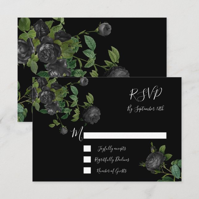 Black Floral Wedding response cards RSVP (Front/Back)