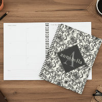 Black Floral William Morris Elegant Monogram