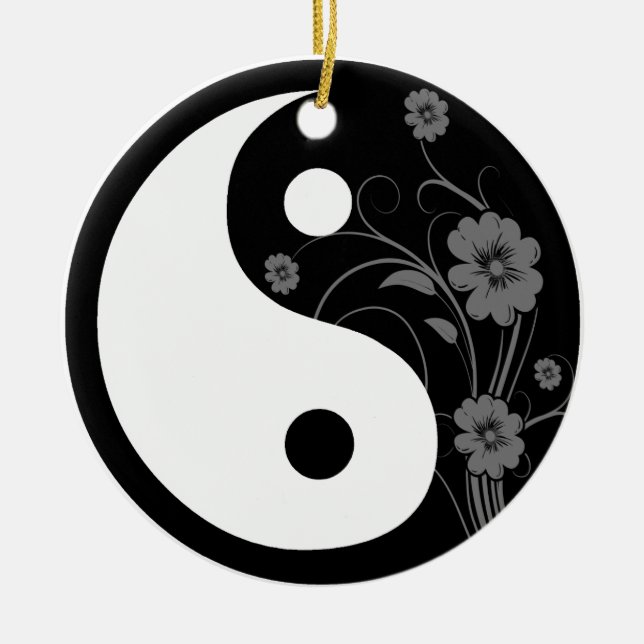 Black Floral Yin Yang Ceramic Tree Decoration (Front)
