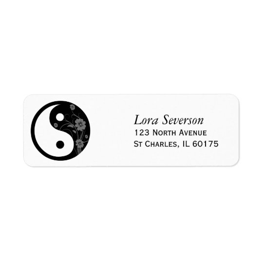 Black Floral Yin Yang Return Address Label