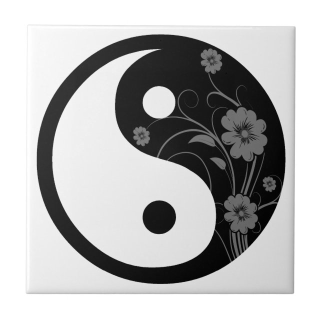 Black Floral Yin Yang Tile (Front)