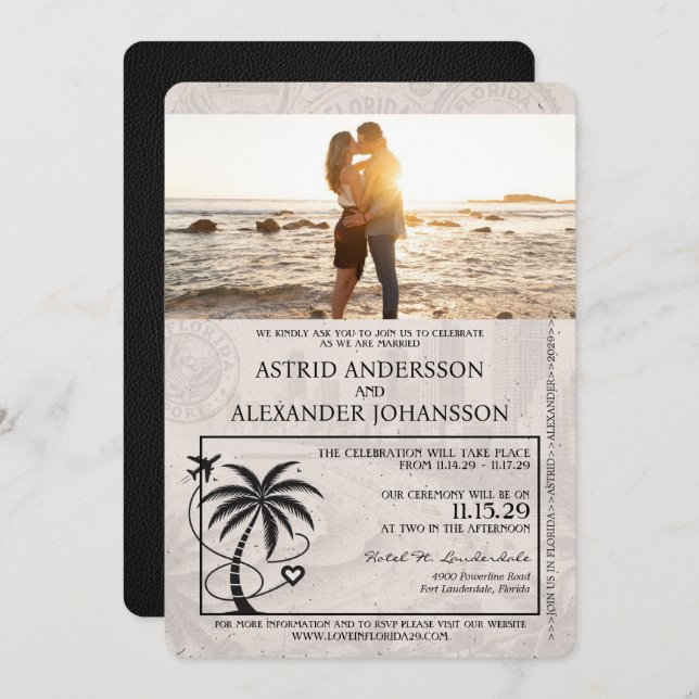 Black Florida Passport Wedding Invitation (Front/Back)