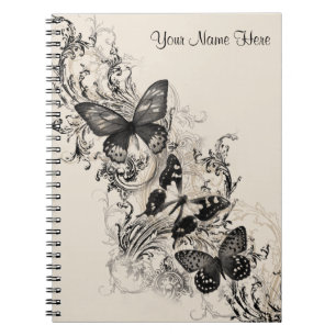 Black Flourish Butterflies Notebook
