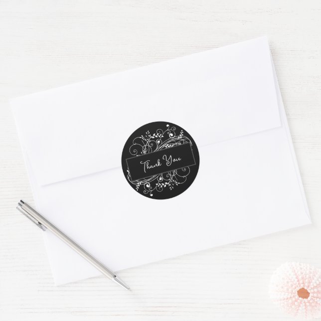 Black Flourish Wedding Thank You Stickers (Envelope)