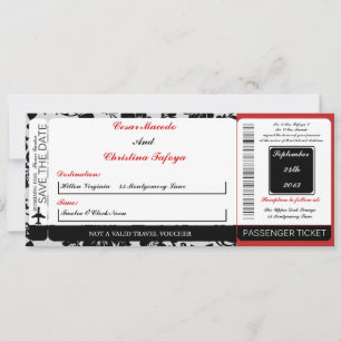 Black Floursih R  Boarding Pass Wedding Invitation