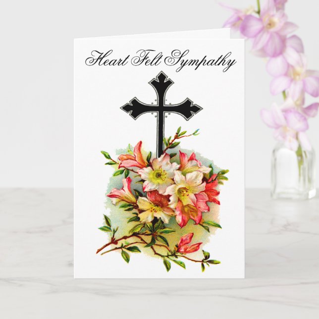 Black Flower Cross Sympathy Card 17 (Orchid)