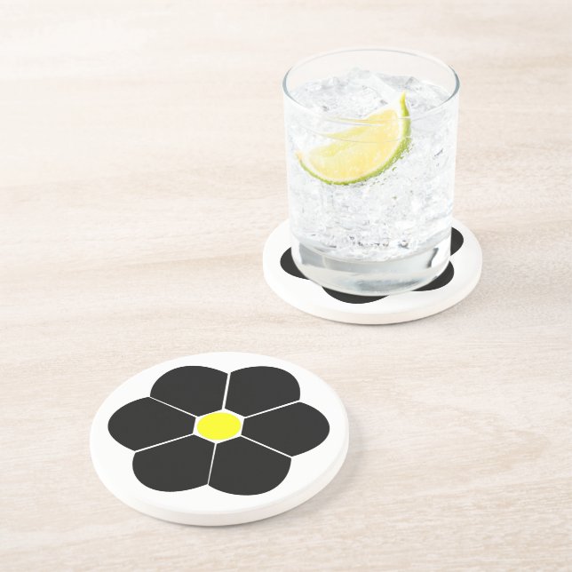 Black Flower Design Coaster (Side)