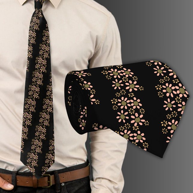 Black Flower Floral Pattern Tie (Creator Uploaded)