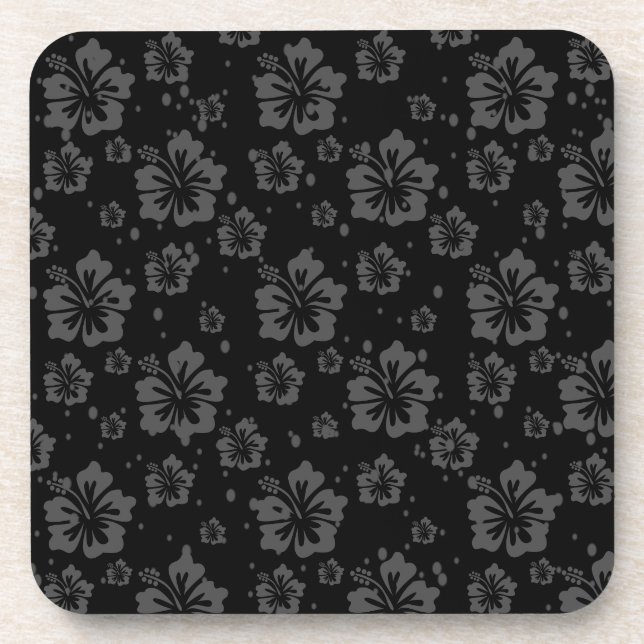 Black Flower Illustration on Black Background  Coaster (Front)