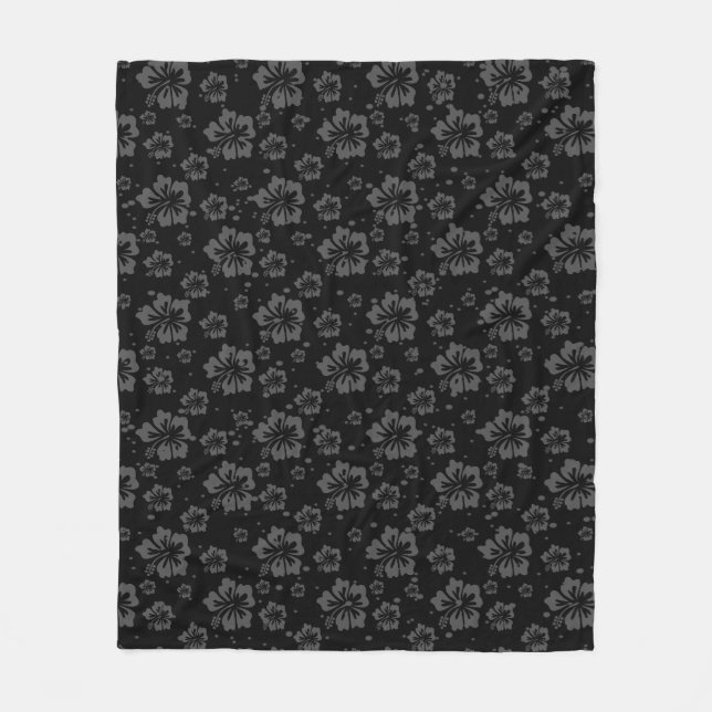 Black Flower Illustration on Black Background  Fleece Blanket (Front)