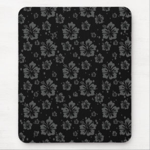 Black Flower Illustration on Black Background  Mouse Pad