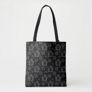 Black Flower Illustration on Black Background Tote Bag