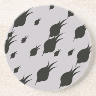 black flower in snow flakes coaster