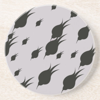 black flower in snow flakes coaster