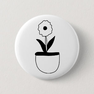 black flower line art design coffee mug 6 cm round badge