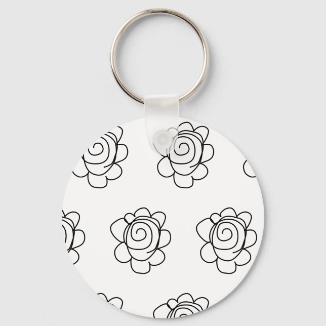 black flower line art design coffee mug key ring (Front)