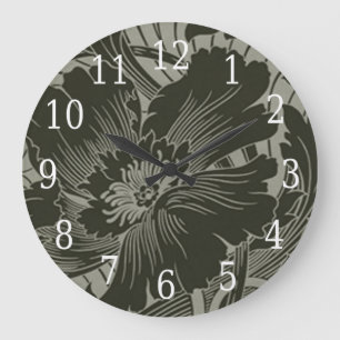 Black Flower Line Art Round Clock