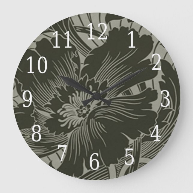 Black Flower Line Art Round Clock (Front)