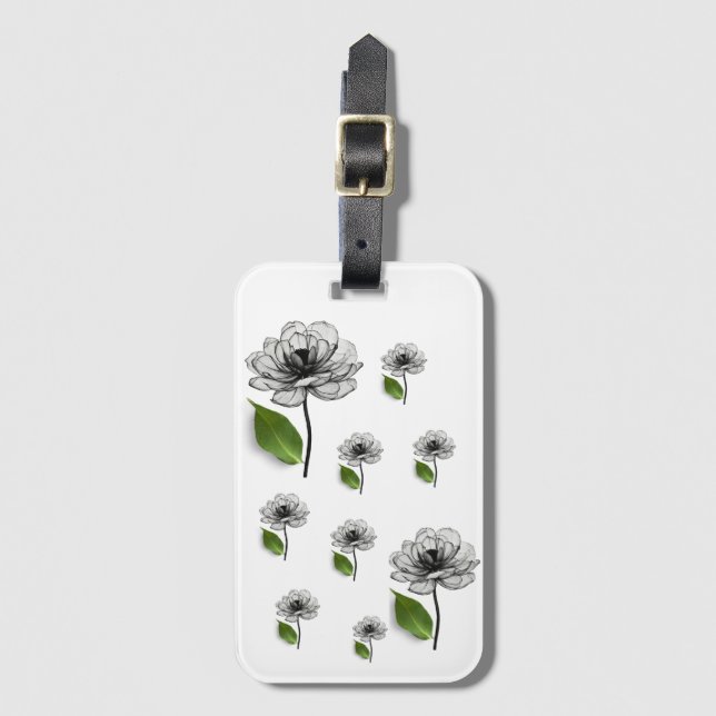 black flower luggage tag (Front Vertical)