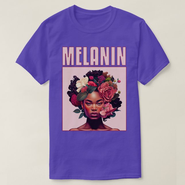 Black Flower Melanin Girl T-Shirt (Design Front)