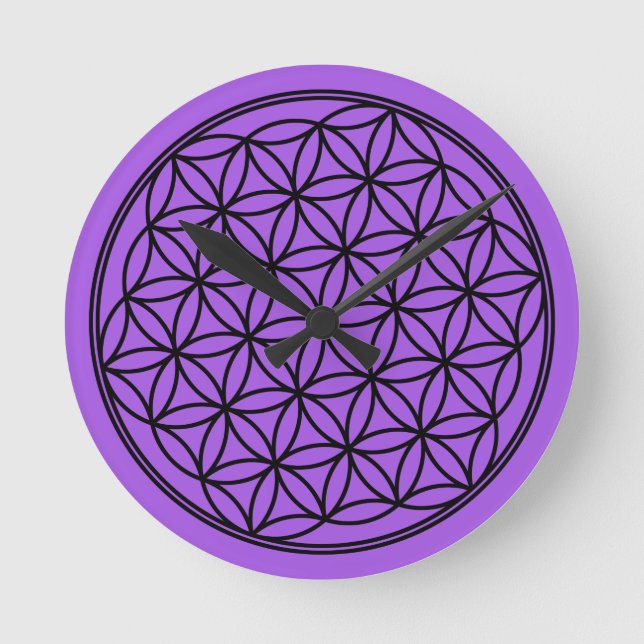 Black Flower of Life Pattern on Any Colour Round Clock (Front)