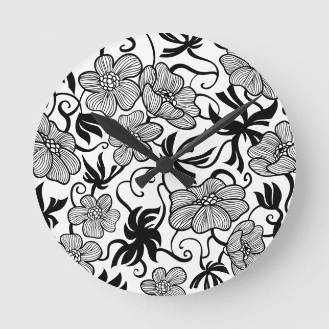 Black Flower Patch Wall Clock (Front)