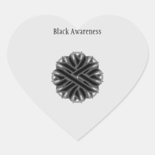 Black Flower Ribbon Heart Sticker