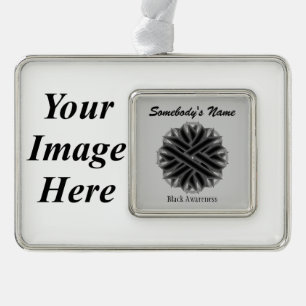Black Flower Ribbon Tmpl (H-I) by Kenneth Yoncich Silver Plated Framed Ornament