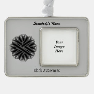 Black Flower Ribbon Tmpl (H-O) by Kenneth Yoncich Silver Plated Framed Ornament