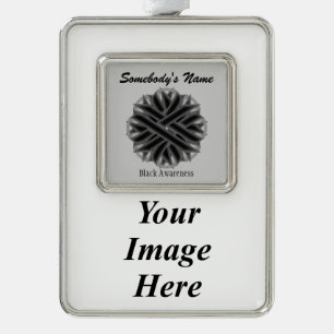 Black Flower Ribbon Tmpl (V-I) by Kenneth Yoncich Silver Plated Framed Ornament
