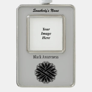 Black Flower Ribbon Tmpl (V-O) by Kenneth Yoncich Silver Plated Framed Ornament