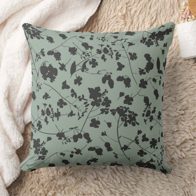 Black Flower Silhouettes Cushion (Blanket)