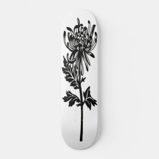 Black Flower Stencil White Background Skateboard