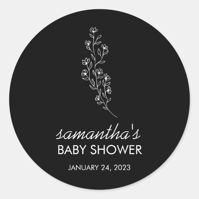 Black Flower Summer Fall Save Date for Baby Classic Round Sticker (Front)