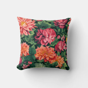 Black Flower vibrant and orange pink Cushion