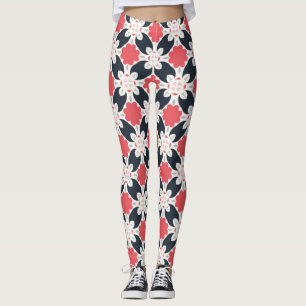 Black Flowers and Pink Flower Pattern Leggings
