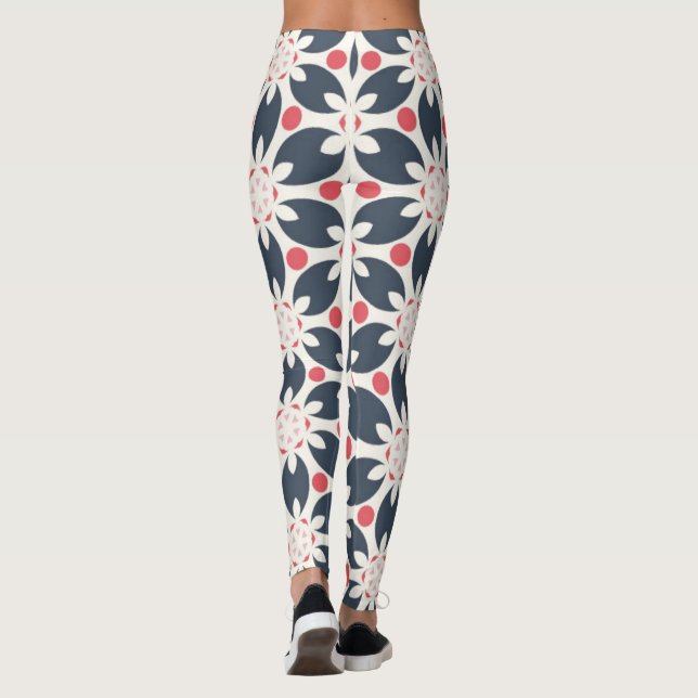 Black Flowers and Pink Spots Pattern  Leggings (Back)