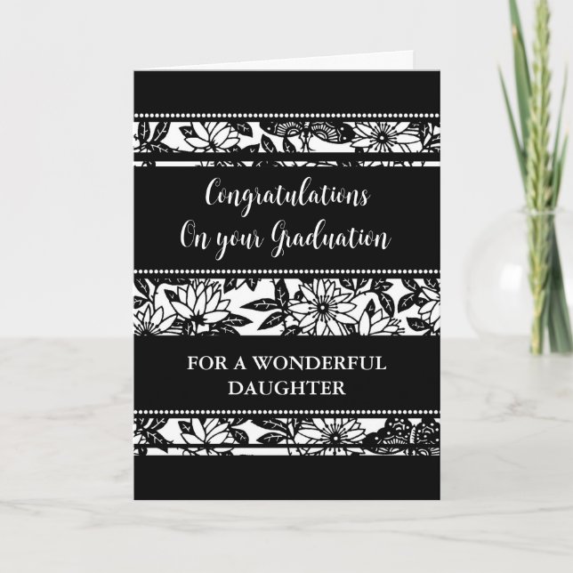 Black Flowers Daughter Congratulations Graduation Card (Front)