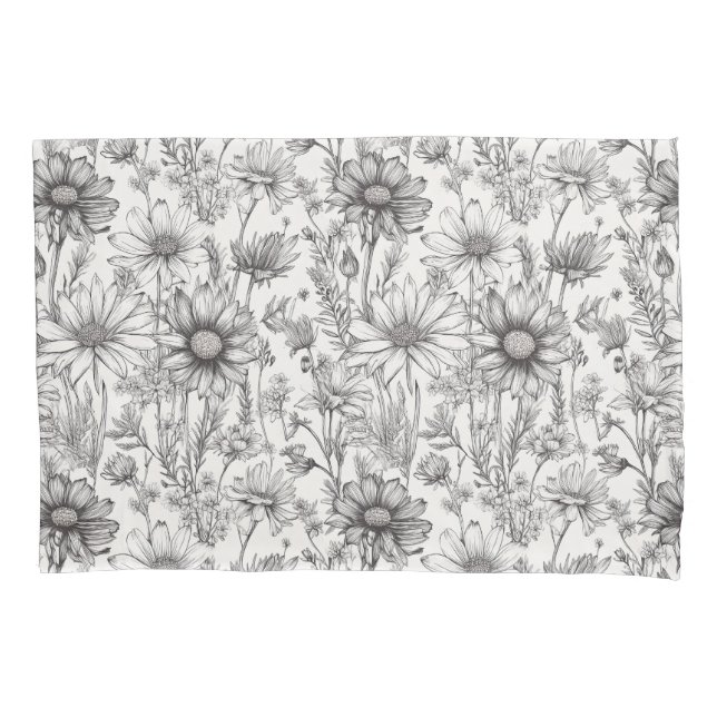 Black flowers drawing pillowcase (Front)
