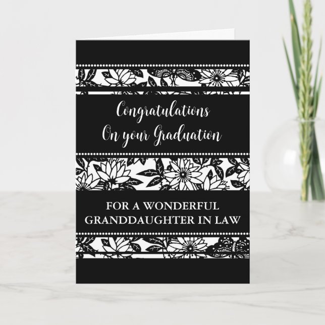Black Flowers Granddaughter in Law Graduation Card (Front)