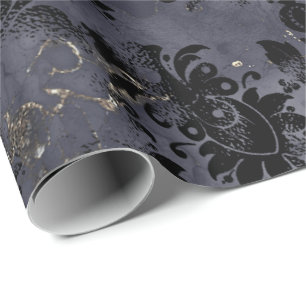 Black Flowers Graphite Sepia Grungy Ink Shabby Wrapping Paper