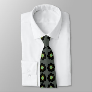 Black Flowers Hippie Art Neck Tie