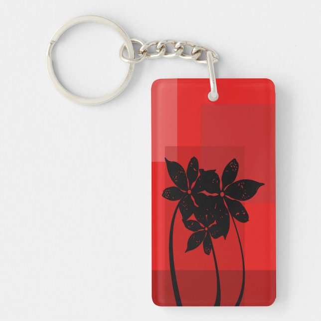 Black flowers key ring (Front)