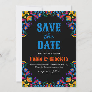 black flowers mexican save the date invitation