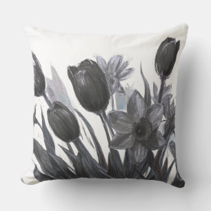 Black Flowers On White Background Sofa Bed Chair Cushion