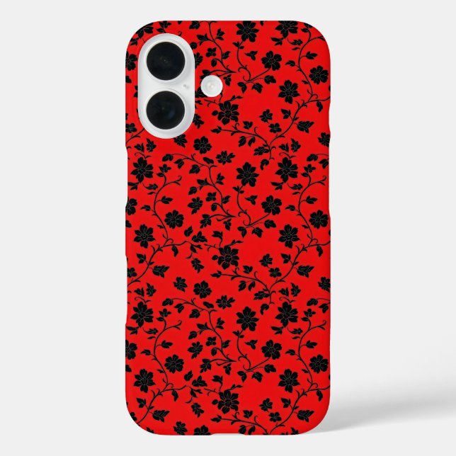 Black Flowers Red Pattern Case-Mate iPhone Case (Back)